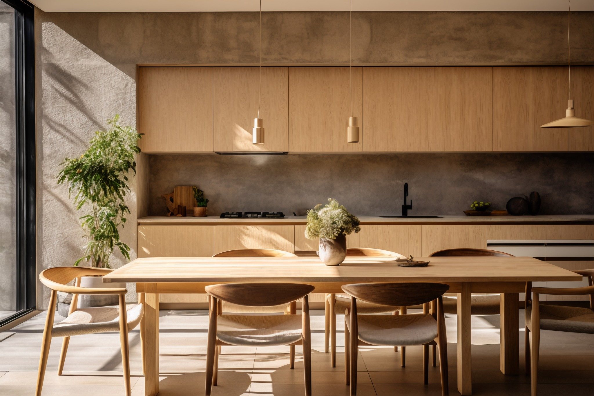 Comedor de madera fina en un espacio contemporáneo