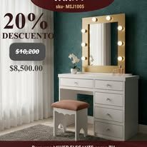 Tocador blanco con espejo iluminado